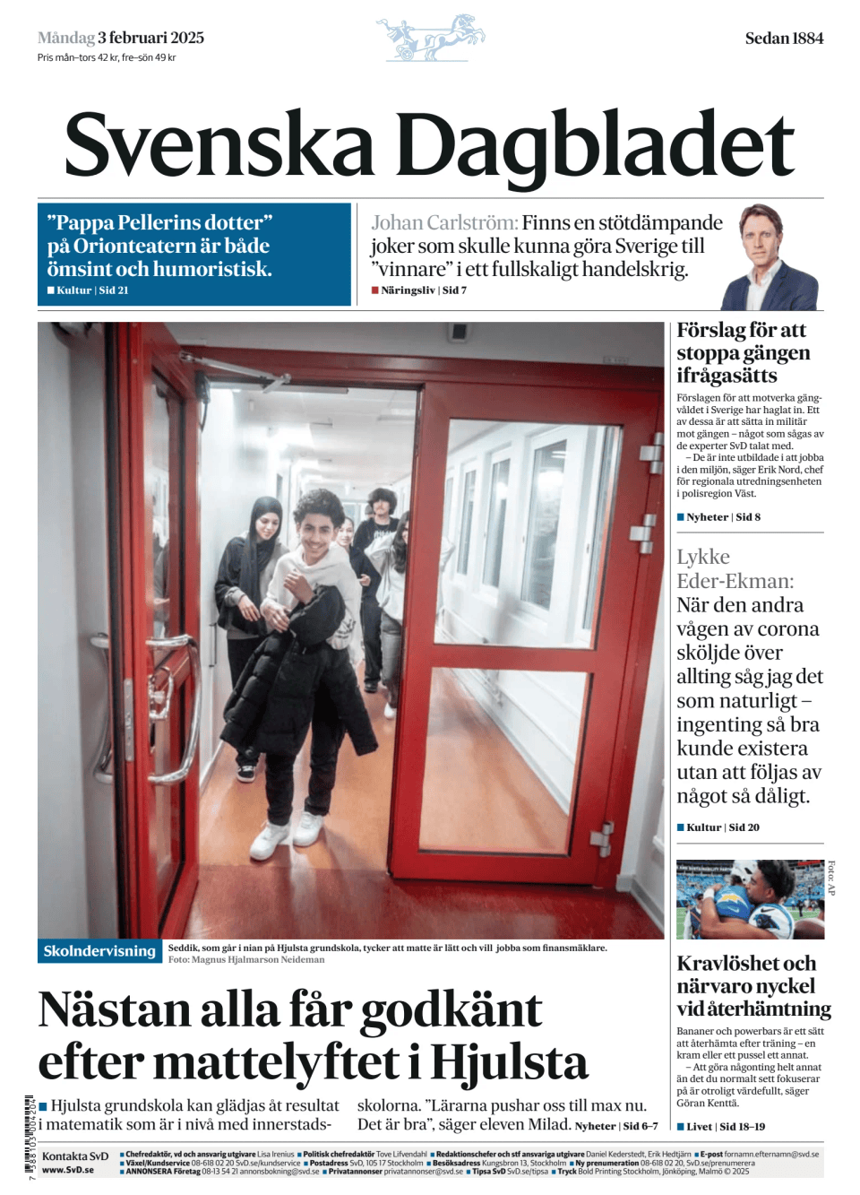 Prima-pagina-Svenska Dagbladet-edizione-di-oggi-20250203